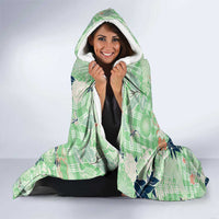 Green Palaka Crane and Flowers Hooded Blanket Japan Heritage Spirit - Polynesian Pride