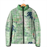Green Palaka Crane and Flowers Padded Jacket Japan Heritage Spirit - Polynesian Pride
