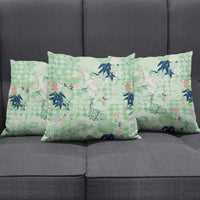 Green Palaka Crane and Flowers Pillow Cover Japan Heritage Spirit - Polynesian Pride