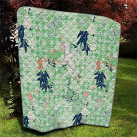 Green Palaka Crane and Flowers Quilt Japan Heritage Spirit LT9 - Polynesian Pride
