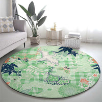 Green Palaka Crane and Flowers Round Carpet Japan Heritage Spirit - Polynesian Pride