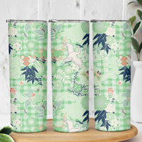 Green Palaka Crane and Flowers Skinny Tumbler Japan Heritage Spirit - Polynesian Pride