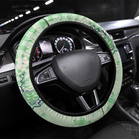 Green Palaka Crane and Flowers Steering Wheel Cover Japan Heritage Spirit - Polynesian Pride