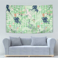 Green Palaka Crane and Flowers Tapestry Japan Heritage Spirit - Polynesian Pride
