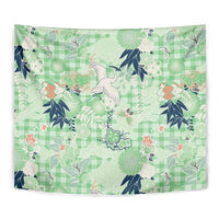 Green Palaka Crane and Flowers Tapestry Japan Heritage Spirit - Polynesian Pride