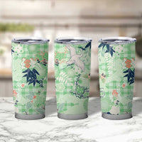 Green Palaka Crane and Flowers Tumbler Cup Japan Heritage Spirit - Polynesian Pride