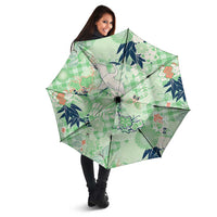 Green Palaka Crane and Flowers Umbrella Japan Heritage Spirit - Polynesian Pride