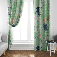 Green Palaka Crane and Flowers Window Curtain Japan Heritage Spirit - Polynesian Pride