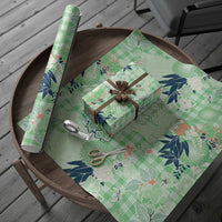 Green Palaka Crane and Flowers Wrapping Paper Japan Heritage Spirit - Polynesian Pride