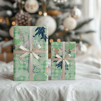 Green Palaka Crane and Flowers Wrapping Paper Japan Heritage Spirit - Polynesian Pride