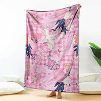 Pink Palaka Crane and Flowers Blanket Japan Heritage Spirit - Polynesian Pride