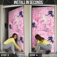 Pink Palaka Crane and Flowers Door Cover Japan Heritage Spirit - Polynesian Pride