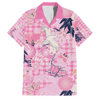 Pink Palaka Crane and Flowers Family Matching Puletasi and Hawaiian Shirt Japan Heritage Spirit - Polynesian Pride