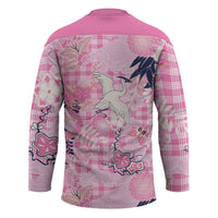 Pink Palaka Crane and Flowers Hockey Jersey Japan Heritage Spirit - Polynesian Pride