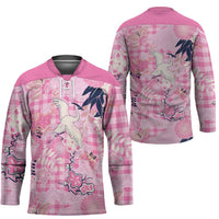 Pink Palaka Crane and Flowers Hockey Jersey Japan Heritage Spirit - Polynesian Pride