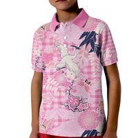 Pink Palaka Crane and Flowers Kid Polo Shirt Japan Heritage Spirit - Polynesian Pride