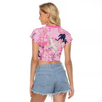 Pink Palaka Crane and Flowers Raglan Cropped T Shirt Japan Heritage Spirit - Polynesian Pride