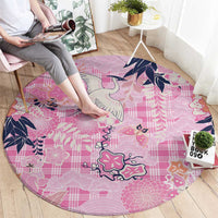 Pink Palaka Crane and Flowers Round Carpet Japan Heritage Spirit LT9 - Polynesian Pride