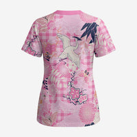 Pink Palaka Crane and Flowers Scrub Top Japan Heritage Spirit - Polynesian Pride