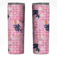 Pink Palaka Crane and Flowers Skinny Tumbler Japan Heritage Spirit - Polynesian Pride