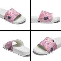 Pink Palaka Crane and Flowers Slide Sandals Japan Heritage Spirit - Polynesian Pride