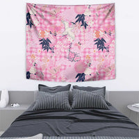 Pink Palaka Crane and Flowers Tapestry Japan Heritage Spirit - Polynesian Pride