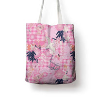 Pink Palaka Crane and Flowers Tote Bag Japan Heritage Spirit - Polynesian Pride