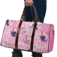 Pink Palaka Crane and Flowers Travel Bag Japan Heritage Spirit - Polynesian Pride
