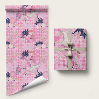 Pink Palaka Crane and Flowers Wrapping Paper Japan Heritage Spirit - Polynesian Pride