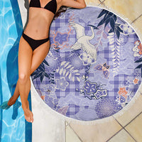 Purple Palaka Crane and Flowers Beach Blanket Japan Heritage Spirit - Polynesian Pride