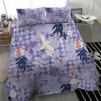 Purple Palaka Crane and Flowers Bedding Set Japan Heritage Spirit - Polynesian Pride