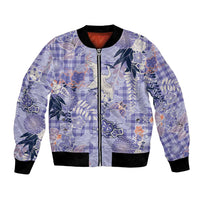Purple Palaka Crane and Flowers Bomber Jacket Japan Heritage Spirit - Polynesian Pride