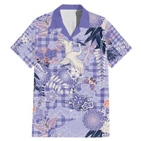 Purple Palaka Crane and Flowers Family Matching Mermaid Dress and Hawaiian Shirt Japan Heritage Spirit - Polynesian Pride