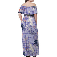 Purple Palaka Crane and Flowers Family Matching Off Shoulder Maxi Dress and Hawaiian Shirt Japan Heritage Spirit - Polynesian Pride