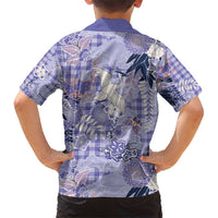 Purple Palaka Crane and Flowers Family Matching Short Sleeve Bodycon Dress and Hawaiian Shirt Japan Heritage Spirit - Polynesian Pride