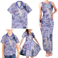 Purple Palaka Crane and Flowers Family Matching Tank Maxi Dress and Hawaiian Shirt Japan Heritage Spirit - Polynesian Pride