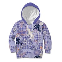 Purple Palaka Crane and Flowers Kid Hoodie Japan Heritage Spirit - Polynesian Pride