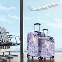 Purple Palaka Crane and Flowers Luggage Cover Japan Heritage Spirit - Polynesian Pride