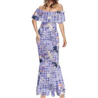 Purple Palaka Crane and Flowers Mermaid Dress Japan Heritage Spirit - Polynesian Pride