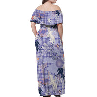 Purple Palaka Crane and Flowers Off Shoulder Maxi Dress Japan Heritage Spirit - Polynesian Pride