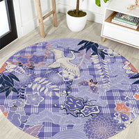 Purple Palaka Crane and Flowers Round Carpet Japan Heritage Spirit LT9 Purple - Polynesian Pride