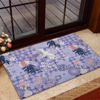 Purple Palaka Crane and Flowers Rubber Doormat Japan Heritage Spirit LT9 - Polynesian Pride