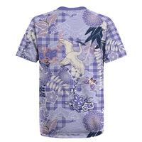 Purple Palaka Crane and Flowers Rugby Jersey Japan Heritage Spirit - Polynesian Pride