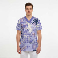 Purple Palaka Crane and Flowers Scrub Top Japan Heritage Spirit - Polynesian Pride