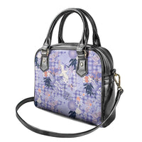Purple Palaka Crane and Flowers Shoulder Handbag Japan Heritage Spirit - Polynesian Pride