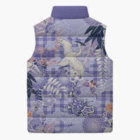 Purple Palaka Crane and Flowers Sleeveless Puffer Jacket Japan Heritage Spirit LT9 - Polynesian Pride