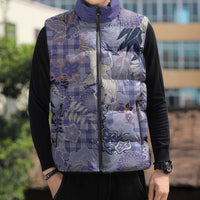 Purple Palaka Crane and Flowers Sleeveless Puffer Jacket Japan Heritage Spirit LT9 - Polynesian Pride