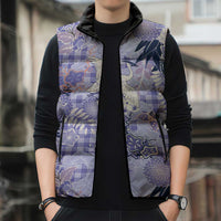 Purple Palaka Crane and Flowers Sleeveless Puffer Jacket Japan Heritage Spirit LT9 - Polynesian Pride