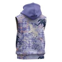 Purple Palaka Crane and Flowers Sleeveless Zip Hoodie Japan Heritage Spirit - Polynesian Pride