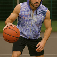 Purple Palaka Crane and Flowers Sleeveless Zip Hoodie Japan Heritage Spirit LT9 - Polynesian Pride